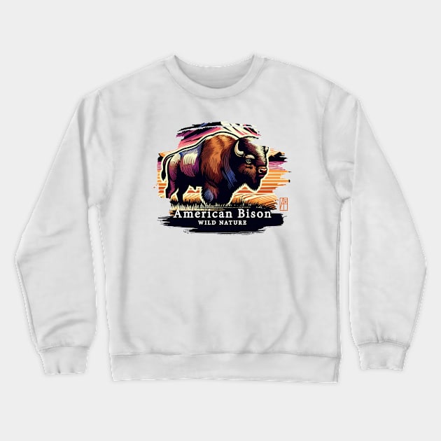 American Bison - WILD NATURE - BISON -12 Crewneck Sweatshirt by ArtProjectShop